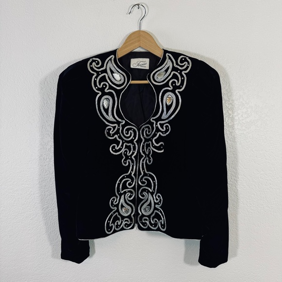 Vintage Farinae Collections Velvet Embroidered & Rhinestone Evening Jacket - Picture 3 of 13